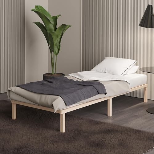 Cama Somier Individual 120x200 cm – Madera Maciza de Abedul FSC®– Resistente hasta 250 kg – Estructura con 25 Láminas y Patas