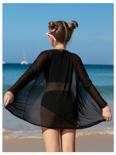 OYOANGLE Girl's 3 Piece Bikini Sets Mesh High Waisted Swimsuits Beach Sports Bathing Suits with Cover Up Kimono2