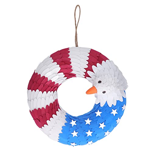 4th of July Wreath 10in with Flag Eagle, Patriotic Holiday Decoration for Front Door, Garden, Balcony