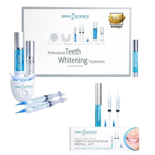 Image of Smile Science Complete Starter System - Professional LED Teeth Whitening Kit & Refill Gel for Sensitive Teeth - Zero Pain, Award-Winning with Aftercare - Vegan - Dentist Formulated (Bundle)