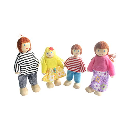 Kunhe 4 Set Wooden Dollhouse Furniture Including Kitchen,Bathroom, Bedroom, Kids Room for Dollhouse Pink Color with 4 Dolls - Thumbnail 3