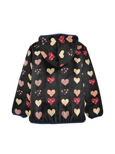 Plaid Heart Black Girls Fleece Jacket Girls Fall Jacket Boys Coats Zip Up Hoodie Children Sherpa Warm Outerwear 2-10T2