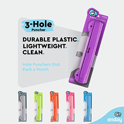 3 Hole Punch Purple, Portable Hole Puncher for 3 Ring Binder, 3 Sheets Capacity, Removable Chip Tray, 10” Ruler for School, Office, Also Available in Pink, Blue, Green, Red, Grey, 1 Pc-by Enday by Enday - Used condition - Image 4