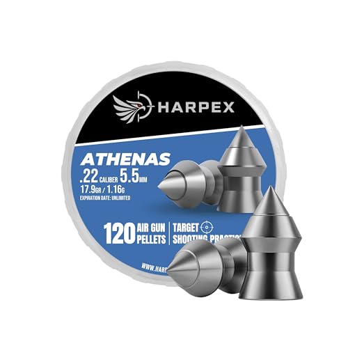 Harpex Athenas Airgun Pellets .22 Caliber | .25 Caliber – Pointed Design – High Accuracy – Precision Lead Pellets for Target Shooting, Small Game & Consistent Performance (22Cal 120ct)