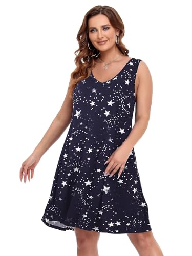 Image of BELAROI Women Casual Summer Beach Dresses Plus Size Sundress V Neck Pockets Swing Tank Dress Cover Ups