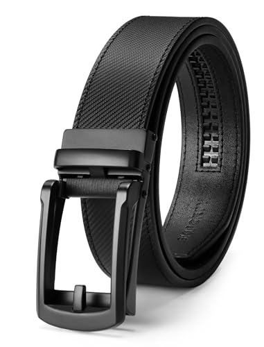 SKiporty Black Mens Belt Ratchet Belts Dress Casual Leather Belt for Men With Slide Adjustable Click Buckle Gifts Box