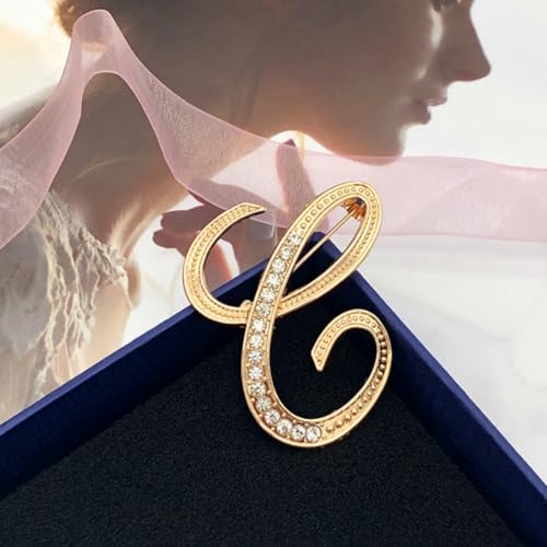 Image of Rhinestone Initial Brooch Pin for Women, Alphabet Gold Letter Brooch A-Z with Crystal, Metal Pin for Hat Bag Dress Suit Accessory for Men