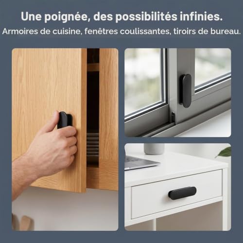 XRYIMYI 8PCS Poignées de Porte de Balcon Adhésives, Poignee de Porte Exterieur, Poignées Autocollantes sans Perçage pour Meubles, Armoires, Fenêtres, Tiroirs, Verre et Surfaces Lisses – vue 3