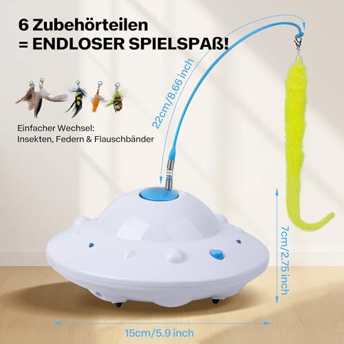 Pet Prime Interaktives Katzenspielzeug, Intelligentes UFO Katzenangel Spielzeug mit 3 Modi & Stoßfester Technik - 6 DIY Zubehörteile, USB-Ladung, Leise für Spielspaß – Bild 5