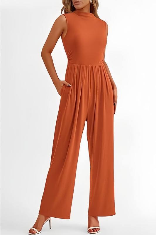Haibang Tuta Jumpsuit Donna Elegante Girocollo Monopezzi e Tutine Estiva Tuta Intera Senza Manica Pagliaccetti Lungo a Gamba Larga Cerimonia Cocktail Overall Casual Playsuit Moda Rompers con Tasche