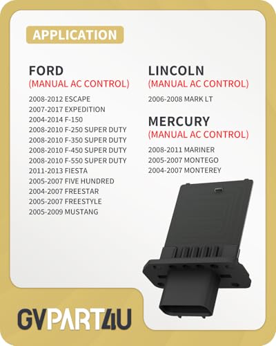 Image of Blower Motor Resistor 973-444 2004-2017 for Ford F150 Expedition Mustang, for Lincoln & Mercury, 2008 2009 2010 2011 2012 Blower Resistor YH1715 for Manual AC Control Air-Conditioning System
