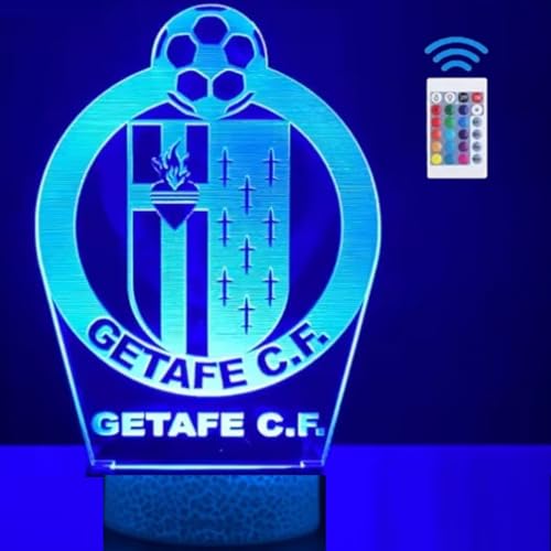 PAGAMADU Lámpara LED 3D decorativa futbol con 16 colores y control remoto. Regalo niños y adultos. Lampara Escudo de futbol. Vive la magia de tu equipo en tu habitación. Regalo llavero (Getafe)
