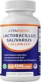 Vitamatic Lactobacillus Salivarius 2 Billion per DR Capsule - 60 Count - Digestive Support - Made with Prebiotic Inulin Fiber (1 Bottle)