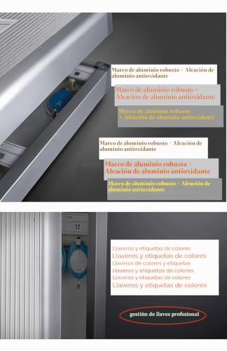 Miniatura 5 de Tuka-I-Akut Armario De Llaves Para 120 Llaves, Metal Caja Para Llaves Con Cerradura Y Llavero, Montaje En Pared, Caja De Almacenamiento Para Guardar Llaves De Aleación De Aluminio, Tkd8650-120