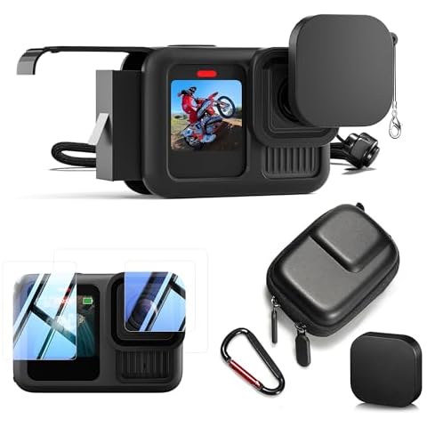 Accessories Kit Compatible with Go Pro Hero13 Black Silicone Sleeve Protective Case Tempered Glass Screen Protector Storage Bag for Go Pro Hero 13 Cover