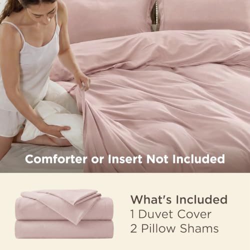 Image of Bedsure Duvet Cover Full Size - Soft Double Brushed Bedding Set for Kids & Adults, Zipper Closure, 3 Pieces, Includes 1 Duvet Cover (80 inchx90 inch) & 2 Pillow Shams, NO Comforter, Rose Pink