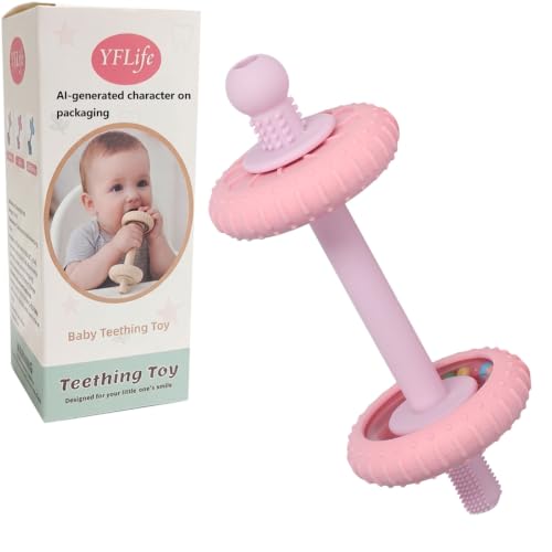 Image of Baby Teething Toys Baby Rattle Teething Straw 3-in-1 Barbell-Shaped, Made from Silicone, Built-in Toothbrush Head and Nipple Shape, Bpa-Free, Phthalate Free, Professionally Certified, Pink