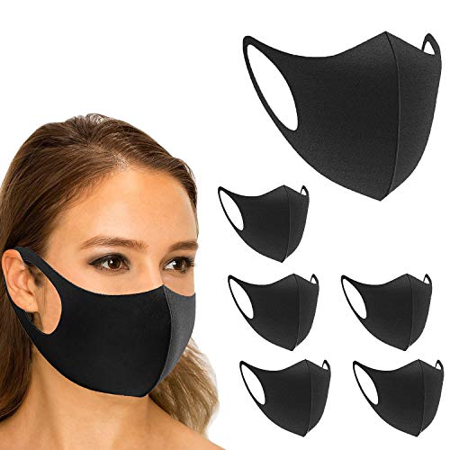 6 pack Fashion Cloth Fabric Face Protection, Unisex Earloop Bandana Balaclava Black Dust Reusable Mask, Washable, Reusable