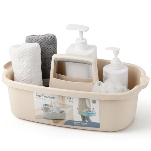 Large Cleaning Supplies Caddy Portable Shower Caddy Basket Beige