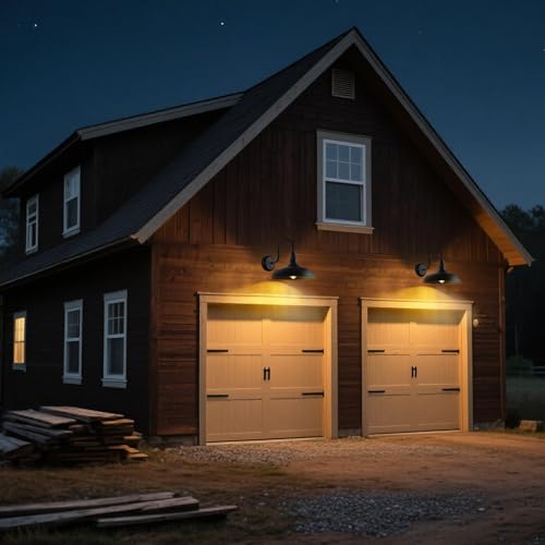 Image of 16 Inch Gooseneck Light Fixture for Barn Door, 2 Pack Large Barn Lights for Front Porch, Black Outdoor Farmhouse Light with Goose Neck Arm, Exterior Wall Dome Lighting for House Garage