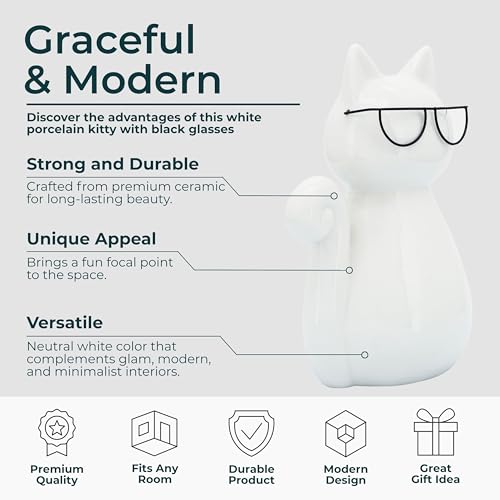 Estatua de Gato Blanco con Gafas de 7 pulgadas miniatura 5