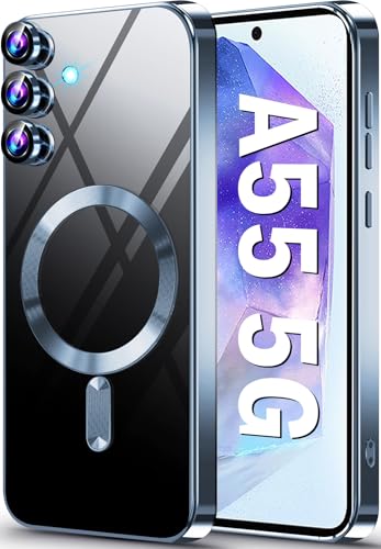 Gotivi Coque pour Samsung A55 5G compatible avec MagSafe – Coque magnétique pour Samsung Galaxy A55 – Support de chargeur sans fil – Coque de protection transparente et souple en TPU résistant aux