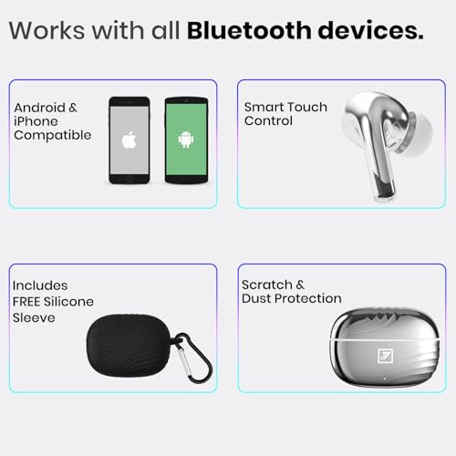 Image of ONE 7 Shine PODS Wireless in-Ear Earbuds | 13mm Dynamic Driver | Deep Bass | ENC Calling | Bluetooth v5.3 | Up to 36 Hours Playtime | Lightweight with Silicone Case (ON TWS-54) (Silver)