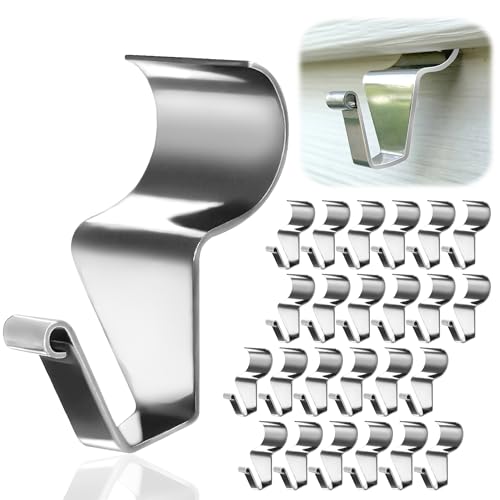 Aminigram 24-Pack Vinyl Siding Hooks Hanger, Heavy Duty Stainless Steel Vinyl Siding Clips, No-Hole Needed Front Porch Decor, Siding Hooks for Hanging Outdoor，Christmas Wreath Hangers for Front Door