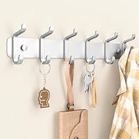 pickpiff Coat Hook Wall Mount: Silver Heavy Duty Metal Hook Rail with 6 Double Dual Hooks Hanger for Coat, Hat, Bag, Key in Mudroom, Enteyway, Bathroom, 1-Pack