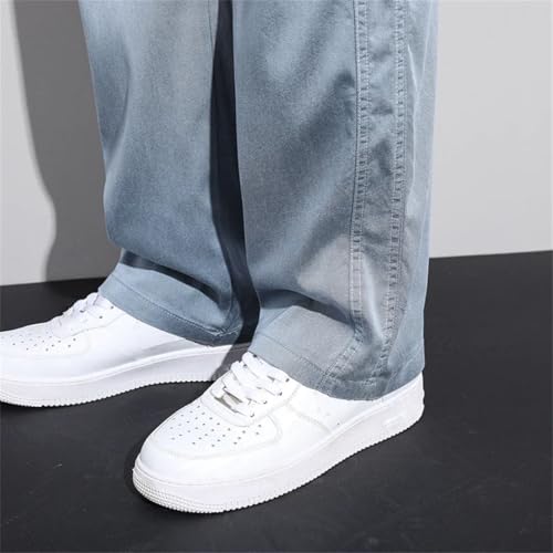 Hndudnff Men Elastic Waist Jeans with Pockets Drawstring Pants Loose Casual Soft Straigh Trousers4