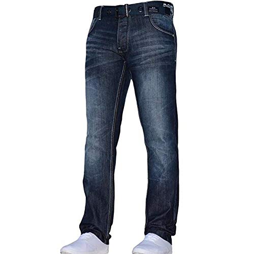 Veka Pantalones Vaqueros para Hombre Crosshatch Denim Pantalones Pantalones Libre cinturón Pernera Recta Pantalones Casual, Unisex, Embossed Techno Blue