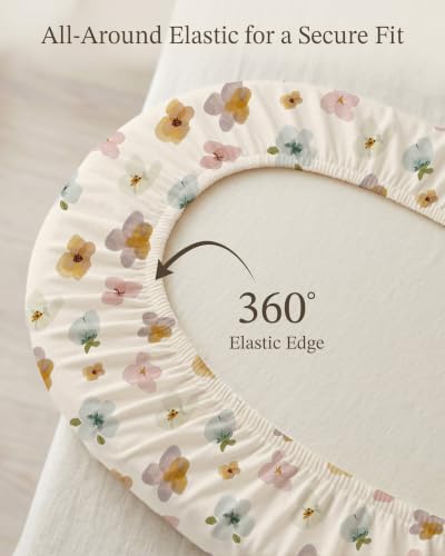 Image of Bassinet Sheets for Baby Girls Boys 2 Pack, Fitted Baby Mattress Sheet for Rectangle, Oval, Hourglass Bassinet Mattress, Breathable Cozy & Universal Fit (Bee Happy, Bassinet Sheet)