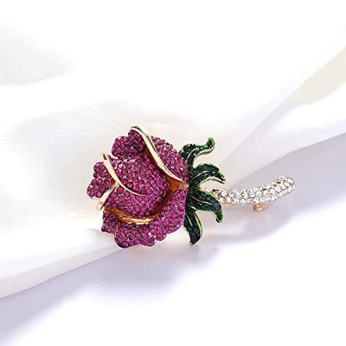Image of YOQUCOL Elegant Cubic Zirconia Crystal Rhinestone Red Rose Shape Brooch Pin for Women Grils
