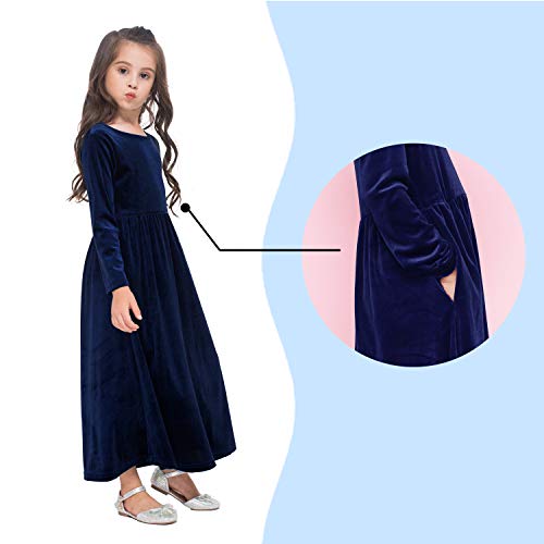 Girls Maxi Velvet Dress with Pockets Long Sleeve Casual Dress Party Dress for Evening Gown Christmas Wedding Holiday3