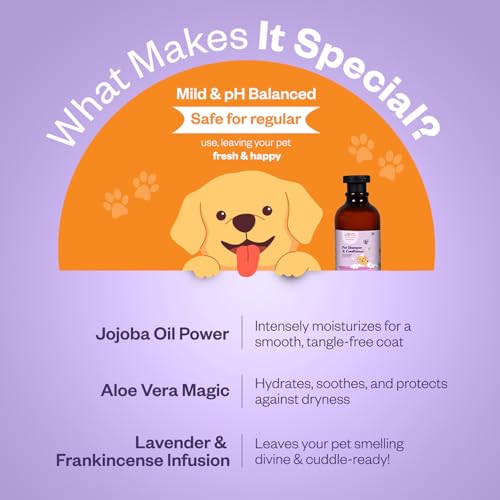 Image of 2-in-1 Pet Shampoo & Conditioner - Lavender & Frankincense Oil - 300ml| Soft & Shiny Coat | Anti-Shedding & Odor Control| Fleas & Ticks Dog & Cat Shampoo| Gentle Puppy & Adult Pet Wash