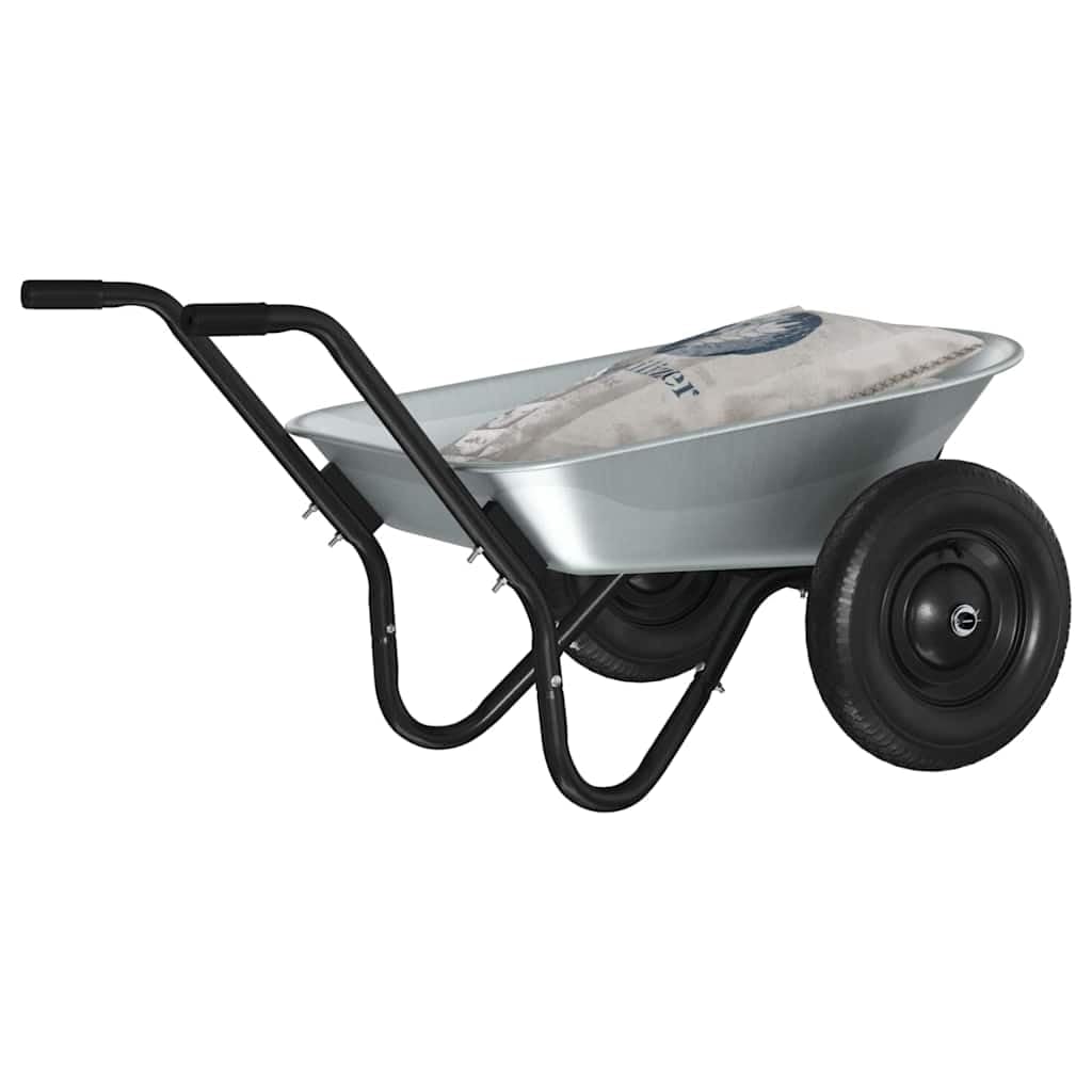 Schubkarre aus Stahl silber schwarz 124 x 73 x 65 cm, 12,5 kg, 110 kg Traglast, wetterbeständig für Gartenarbeit, Rasenpflege, Erde, Kompost, Kies, Holz und Baustelle