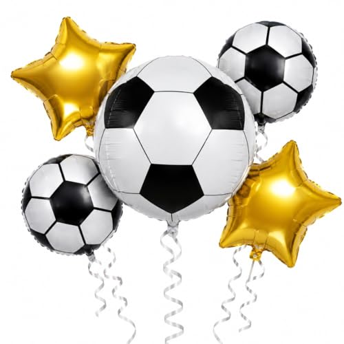 Image of Wanna Party Soccer Theme Foil Balloon Bouquet Set of 5 | Football Theme Helium Supported Balloons for Birthday Party Decoration, Sports Celebration & Cake Table Setup