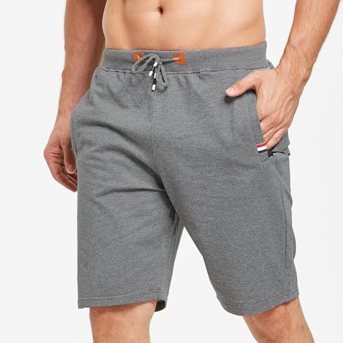 Image of JustSun Men's Casual Sports Shorts with Elastic Waist and Zipper Pockets