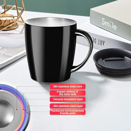 PARACITY Insulated Coffee Mug Stainless Steel Coffee Mug with Lid Handle Double Wall Vacuum Travel Mug Camping Tumbler Cup Men Women 12 oz - Image 2