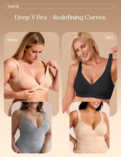 Image of Vertvie Wireless Jelly Bras Push Up Gel Support Seamless | Low Cut Plunge V-Neck, No Underwire, Natural Lift & Soft Comfort, Everyday & T-shirt Bralette, Wide Straps, Back Smoothing