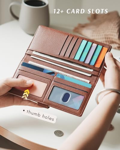 Slim Wallet Women RFID Blocking Vegan Leather Long Clutch Wallet Thin Bifold Credit Card Holder with 2 ID Windows & Zip Pocket3