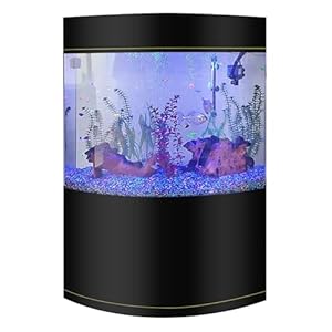 Penn-Plax Water World Luxury Large Bow Front Acrylic Aquarium with Built-in Stand and Storage Top (LM2) – 360° View – Great for Freshwater and Saltwater Fish – 58 Gallons