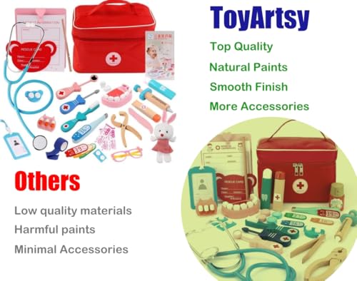 Image of Doctor Kit for Kids Wooden Dentist Set with Working Stethoscope Doctor Playset Pretend Play Doctors Set for Children, Kids Role play toys, Storage Doctor kit, Imaginative play (Little Doctor)