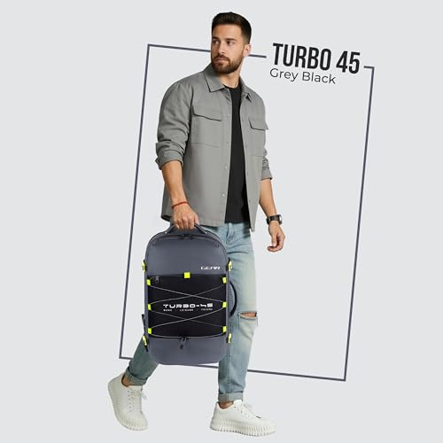 Image of Gear Turbo 21 inch /45L Large Water Resistant Anti theft Laptop Backpack with Raincover | Backpack | Daypack |Briefcase | Travel Bag For Men /Women (Black - Grey)