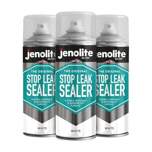 JENOLITE Stop Leak Sigillante Spray | BIANCO | 3x400ml | Sigilla Grondaie, Ripara Perdite sul Tetto | Impermeabilizzante Spray Sigillante | Sigillante impermeabile di lunga durata