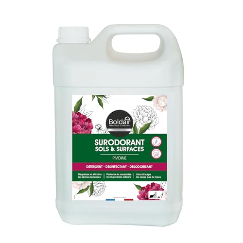 Boldair - Surodorant pivoine rose - Détergent, désinfectant, désodorisant - Sols & surfaces - Parfum pivoine rose - 5L - Fabrication française