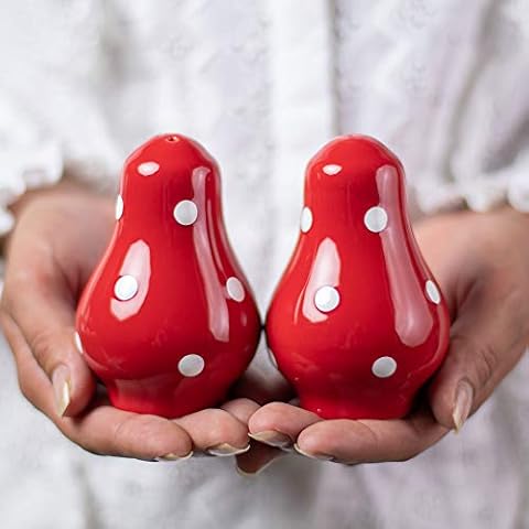City to Cottage® - Salzstreuer und Pfefferstreuer Set | Rot und Weiß | Polka Dots | Handgemacht | Salz und Pfeffer Streuer | Keramik Geschirr Set Cover