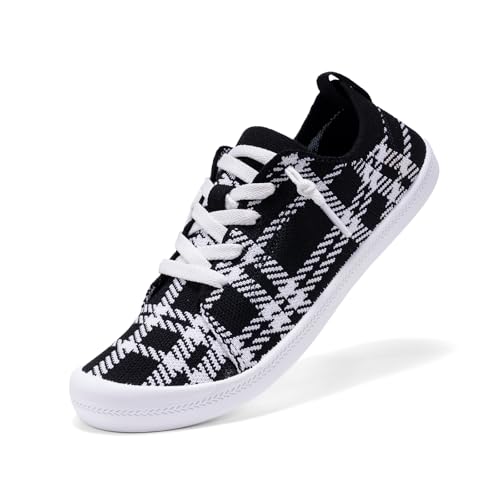 Image of Women's Barefoot Slip-On Sneakers, Slightly Roomy Toe Box, Arch Support Breathable Mesh Walking Loafers with No-Tie Elastic Laces, Non-Slip for All-Day Wear | Size Up Half Size for Wide Feet & High Instep