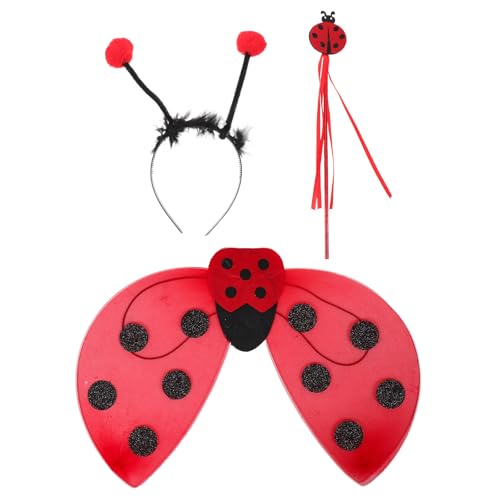 JECOMPRIS Disfraz Infantil de Mariquita Alas Decoradas, Diadema Antenas y Varita Mágica, Conjunto Completo para Cosplay y Eventos de Halloween Estilo Aleatorio