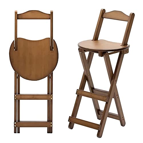 Taburete plegable portátil con respaldo para encimera de cocina, taburete de madera estable con reposapiés, ideal para el hogar, desayuno, sala de arte, acabado de nogal (28 x 34 x 61,5 cm)